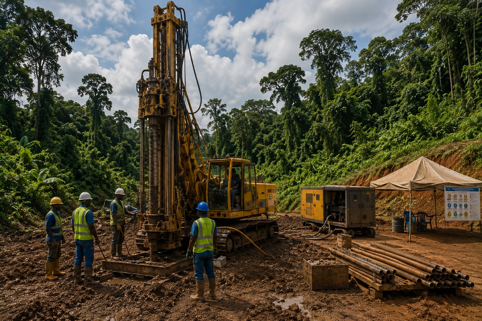 Équipe réalisant une étude géotechnique sur un chantier