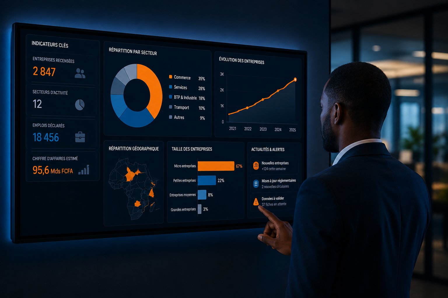 Décideur consultant un tableau de bord de pilotage économique